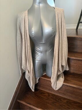 Cozy Casual Beige Open-Front Draped Cardigan